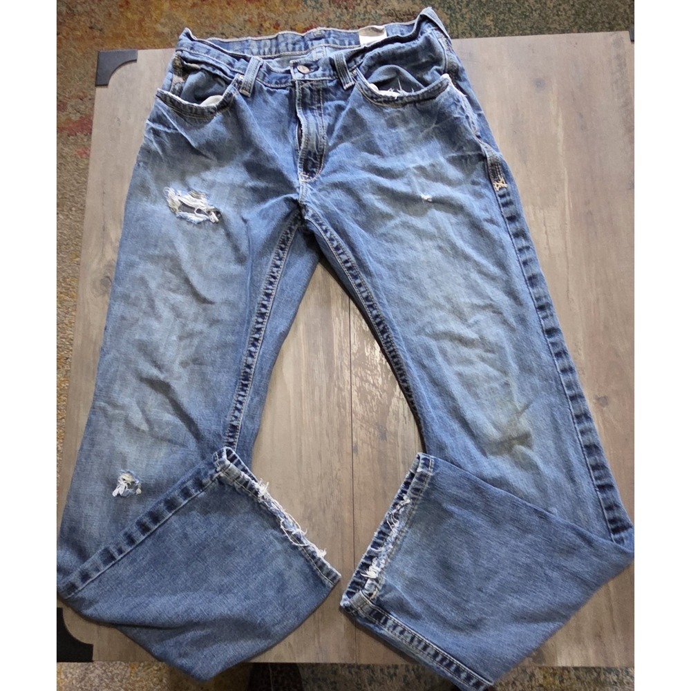 Ariat Low Rise Bootcut Medium Wash Distressed Jeans Men 34×36